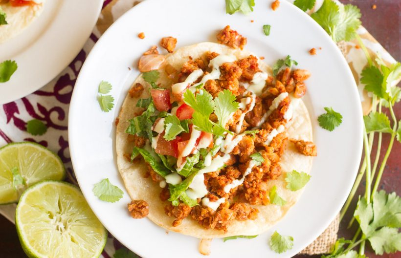 Chickpea Chorizo Tostadas with Avocado Crema