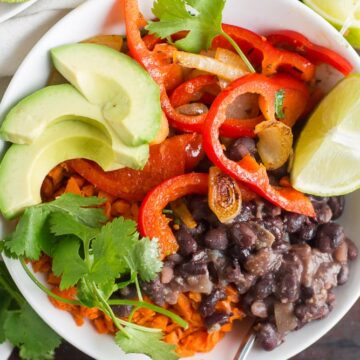 Lightened-Up Black Bean Burrito Bowls with Carrot Rice
