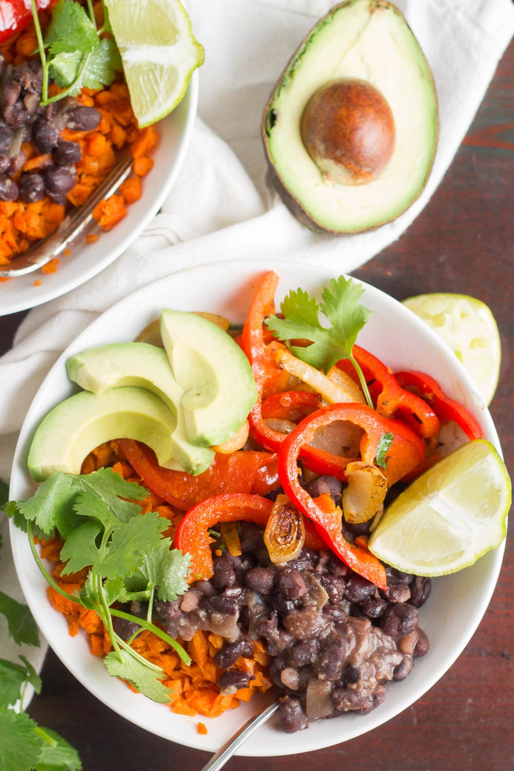 Lightened-Up Black Bean Burrito Bowls with Carrot Rice