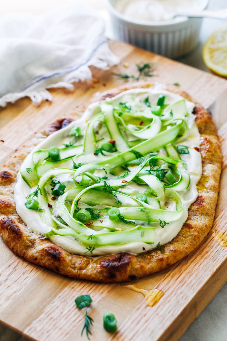 Asparagus Flatbread with Garlic Cashew Cream Sauce By