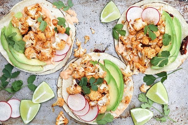 Roasted Cauliflower Tacos with Chipotle Cream