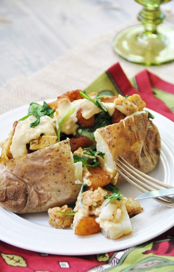 Smoky Apple and "Cheddar" Stuffed Baked Potatoes