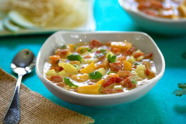 cold tomato mango coconut soup