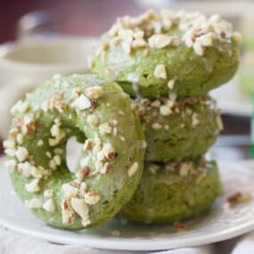 Matcha Doughnuts with Almond Glaze