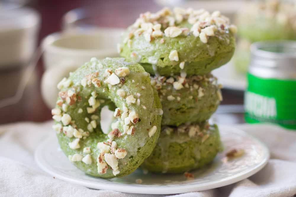 Matcha Doughnuts with Almond Glaze