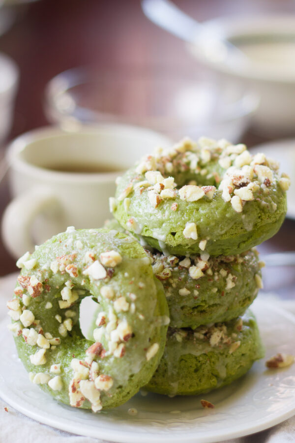 Matcha Doughnuts with Almond Glaze