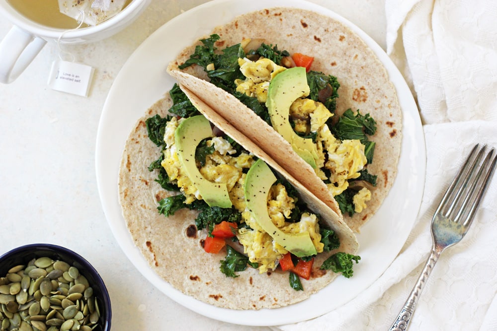 Breakfast Tacos with Scrambled Eggs & Kale