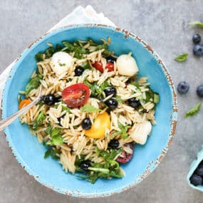 Caprese Orzo Pasta Salad with Blueberries
