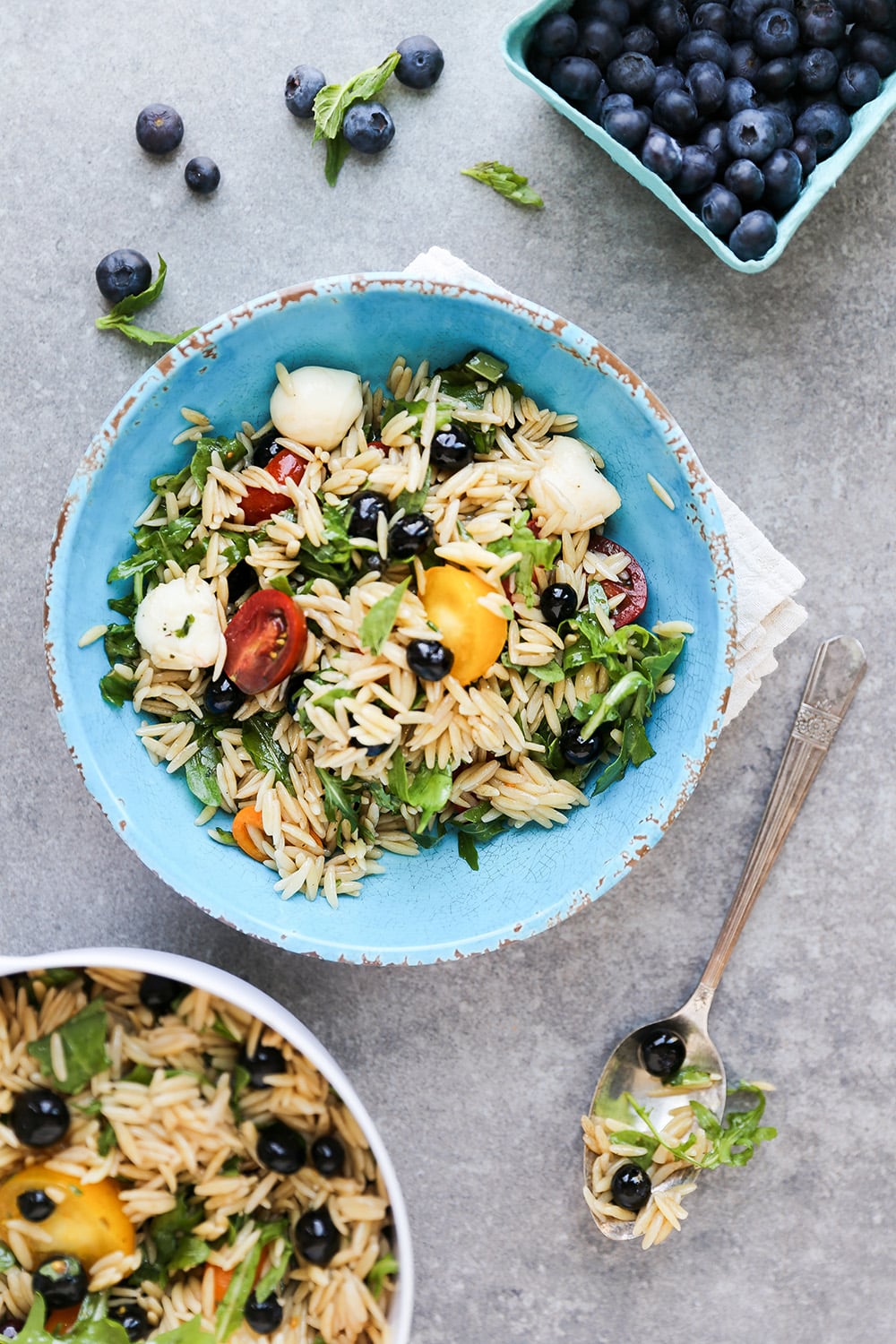 Caprese Orzo Pasta Salad with Blueberries