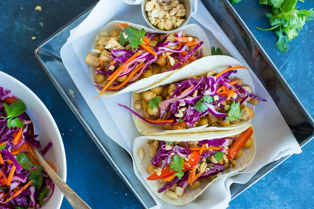 Chickpea & Tofu Thai Peanut Tacos