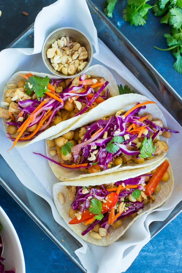 Chickpea & Tofu Thai Peanut Tacos By