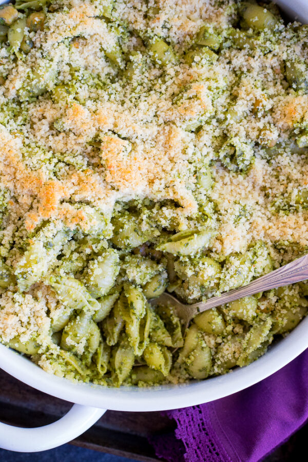 Mustard Green Pesto Pasta with Chickpeas & Crispy Panko 3