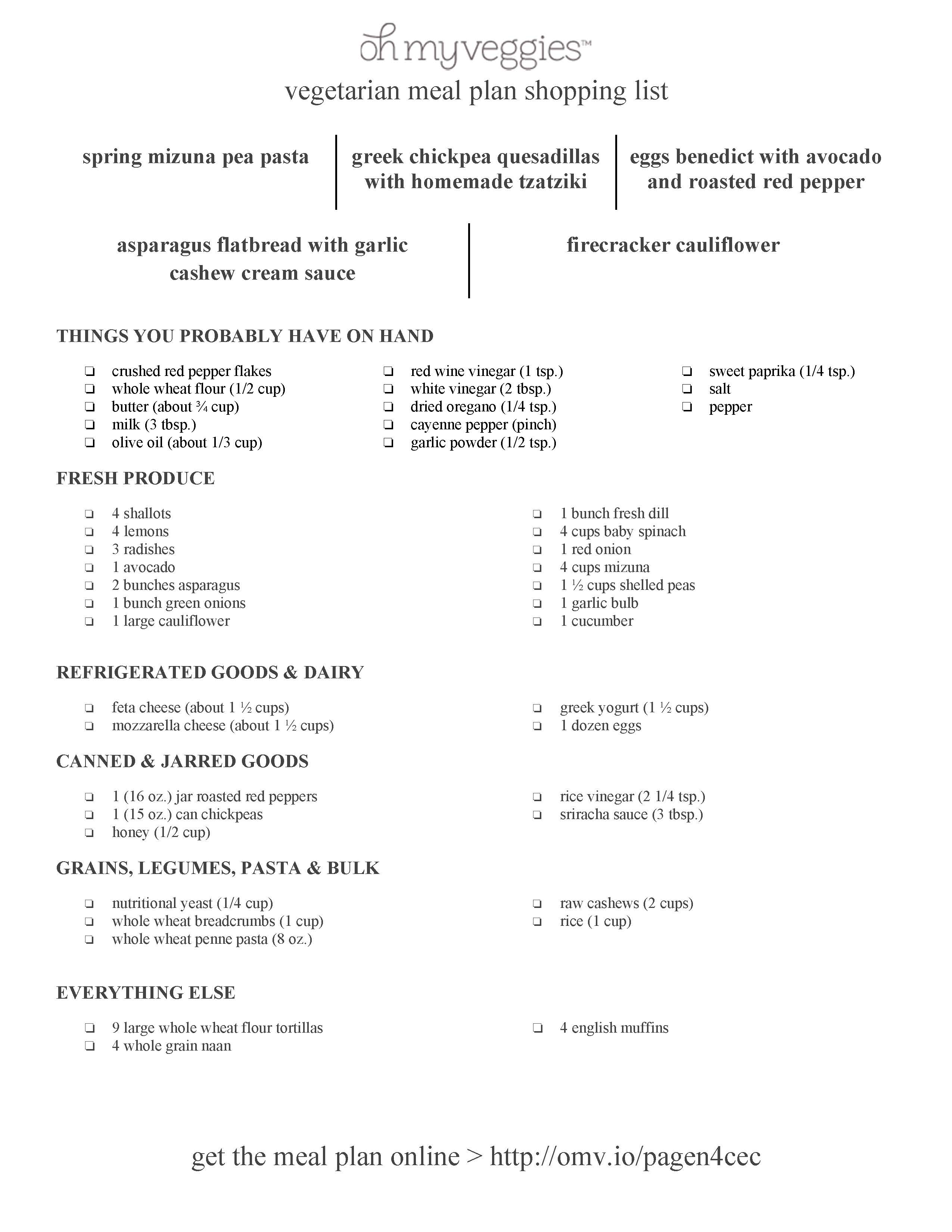 Vegetarian Meal Plan