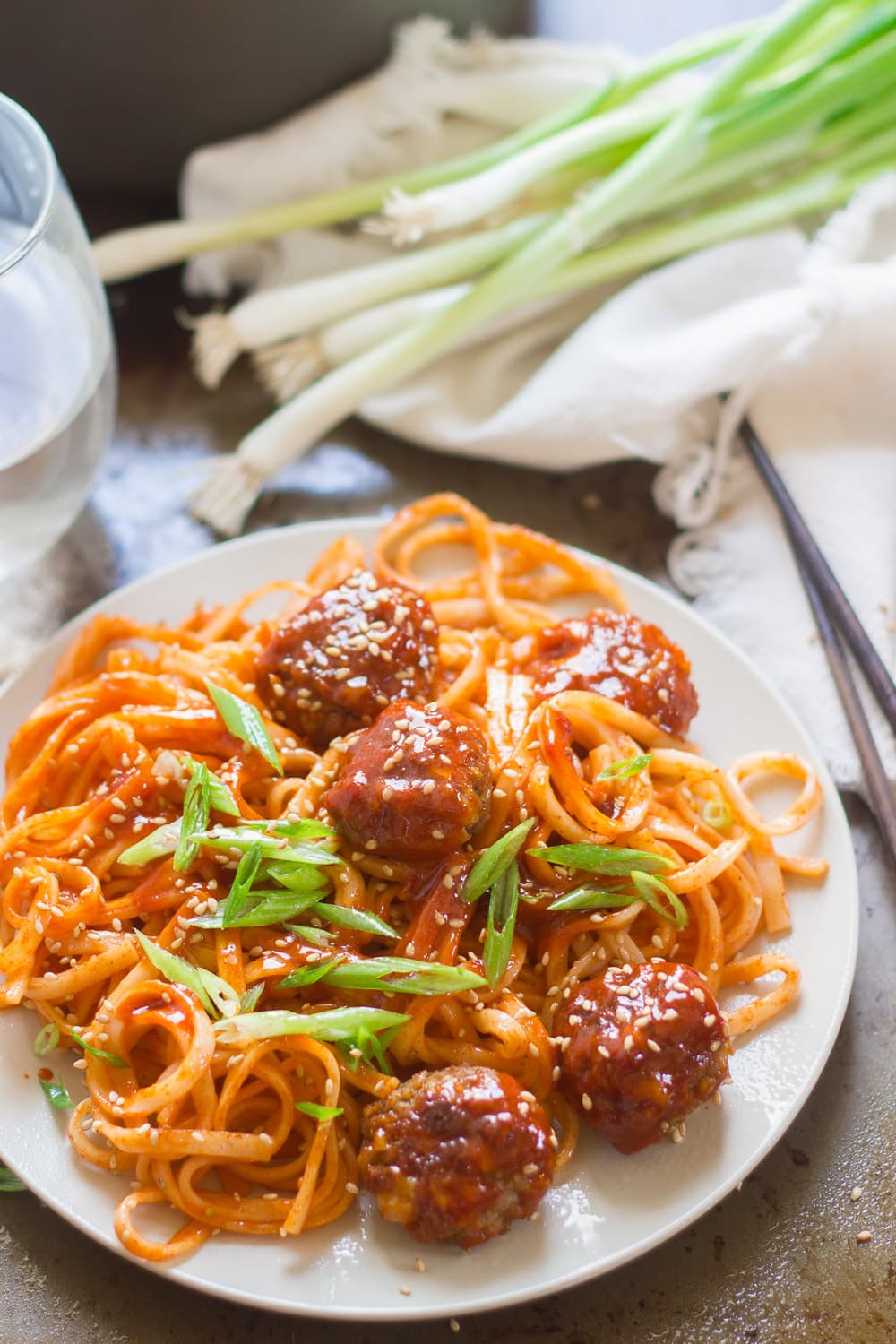 Spicy Korean Noodles & Tofu Meatballs