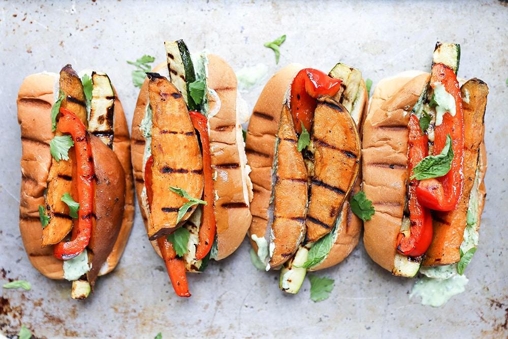 15 of the Best Vegetarian Grilling Recipes: Grilled Sweet Potato and Vegetable Sandwiches
