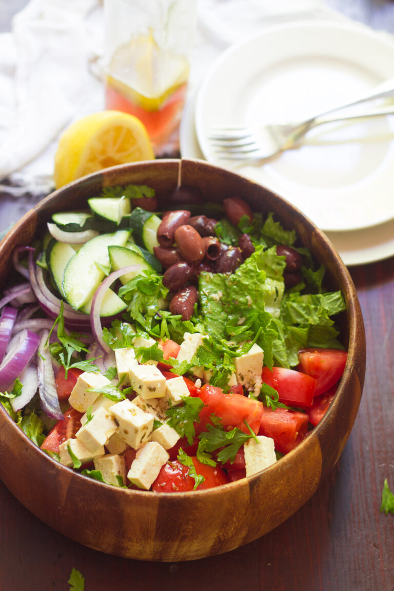 Vegan Greek Salad with Tofu Feta By OhMyVeggies.com
