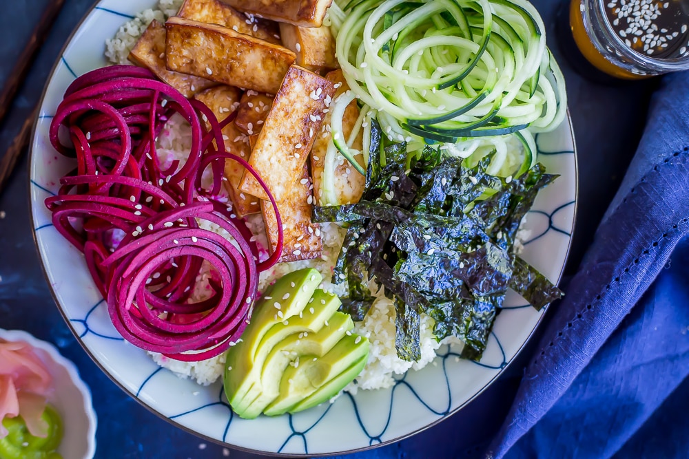 Cauliflower Rice Sushi Bowls with Tofu