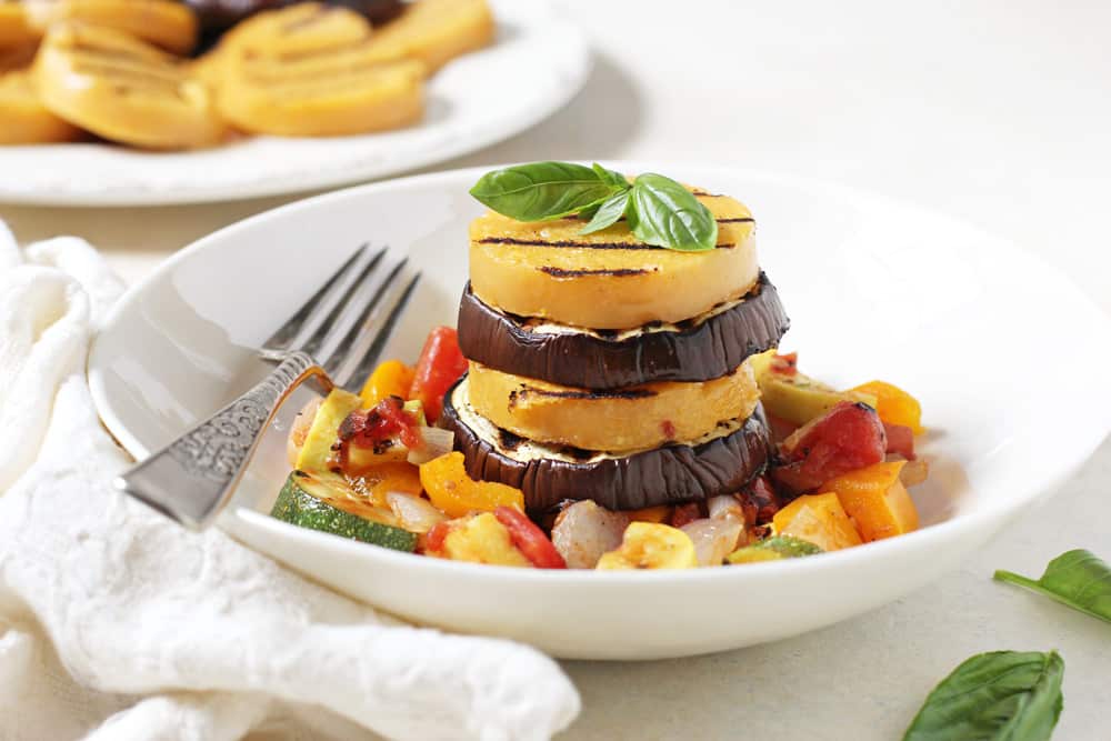 17 Delicious Vegetarian Dinners You Can Make with a Tube of Polenta: Ratatouille Polenta Stacks