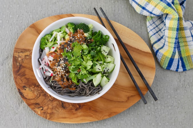 Black Bean Noodle Bowls with Spicy Sesame Sauce