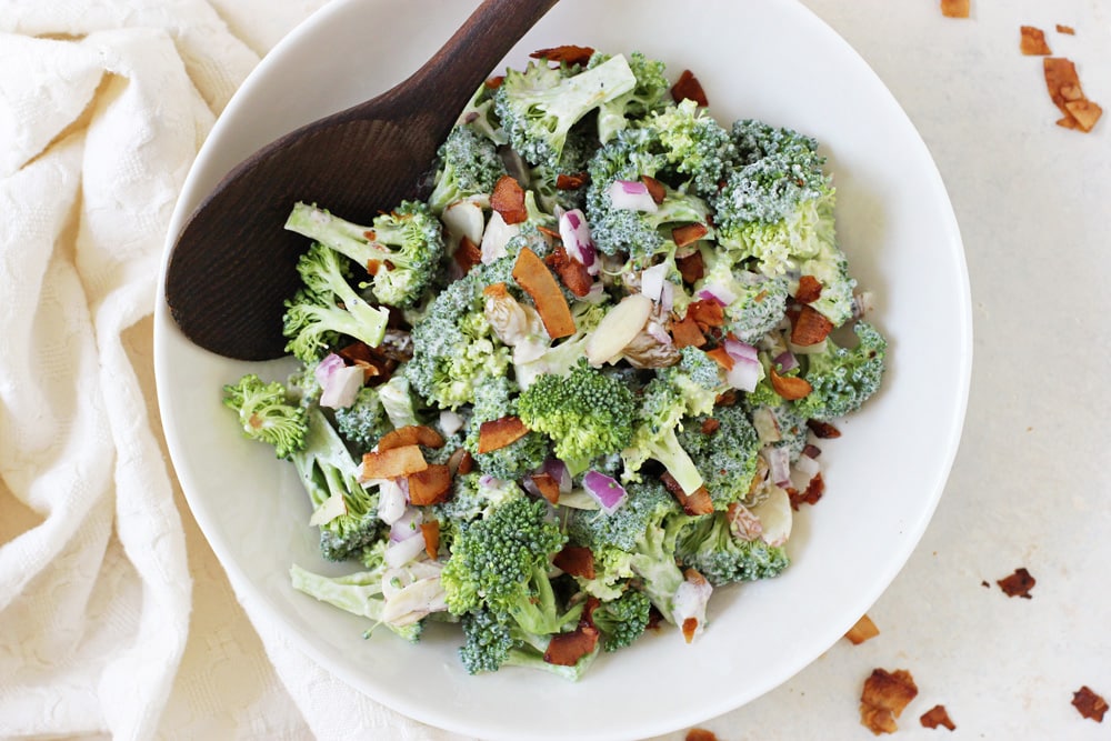 Healthy Broccoli Salad with Coconut Bacon