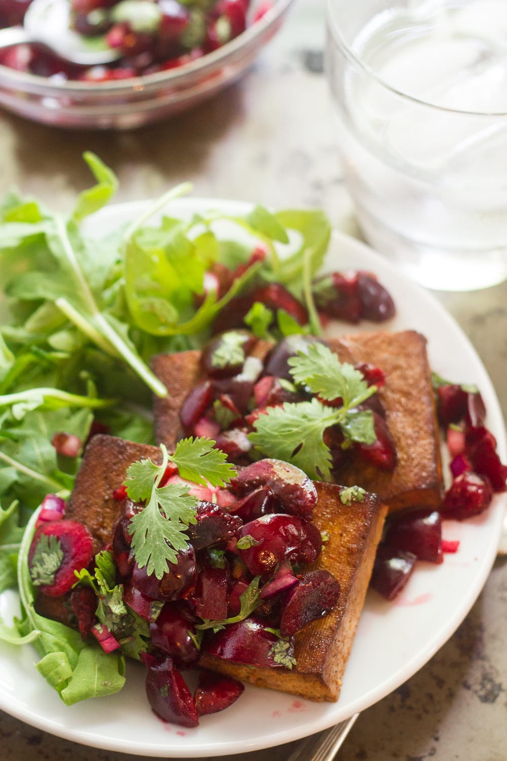 Cedar Plank Grilled Tofu with Cherry Salsa