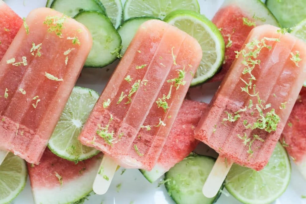 Watermelon Popsicles with Cucumber and Lime