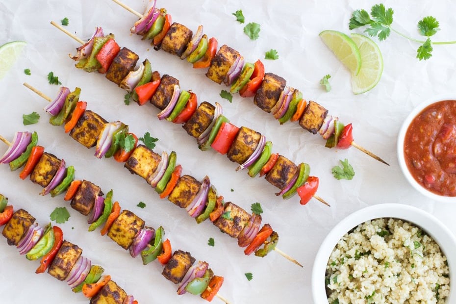 15 of the Best Vegetarian Grilling Recipes: Fajita Kebabs with Cilantro Lime Quinoa