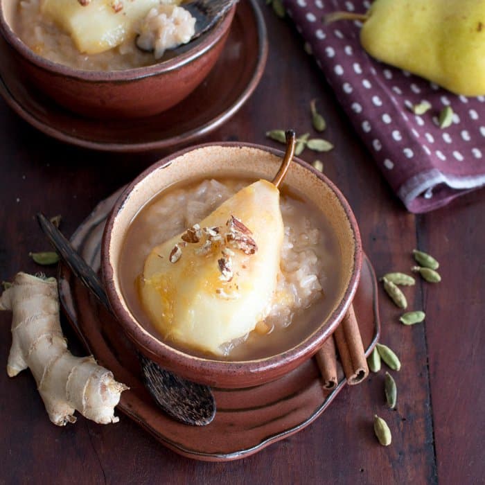 15 Creamy & Dreamy Rice Pudding Recipes: Coconut Rice Pudding with Cardamom Spiced Honey Pears