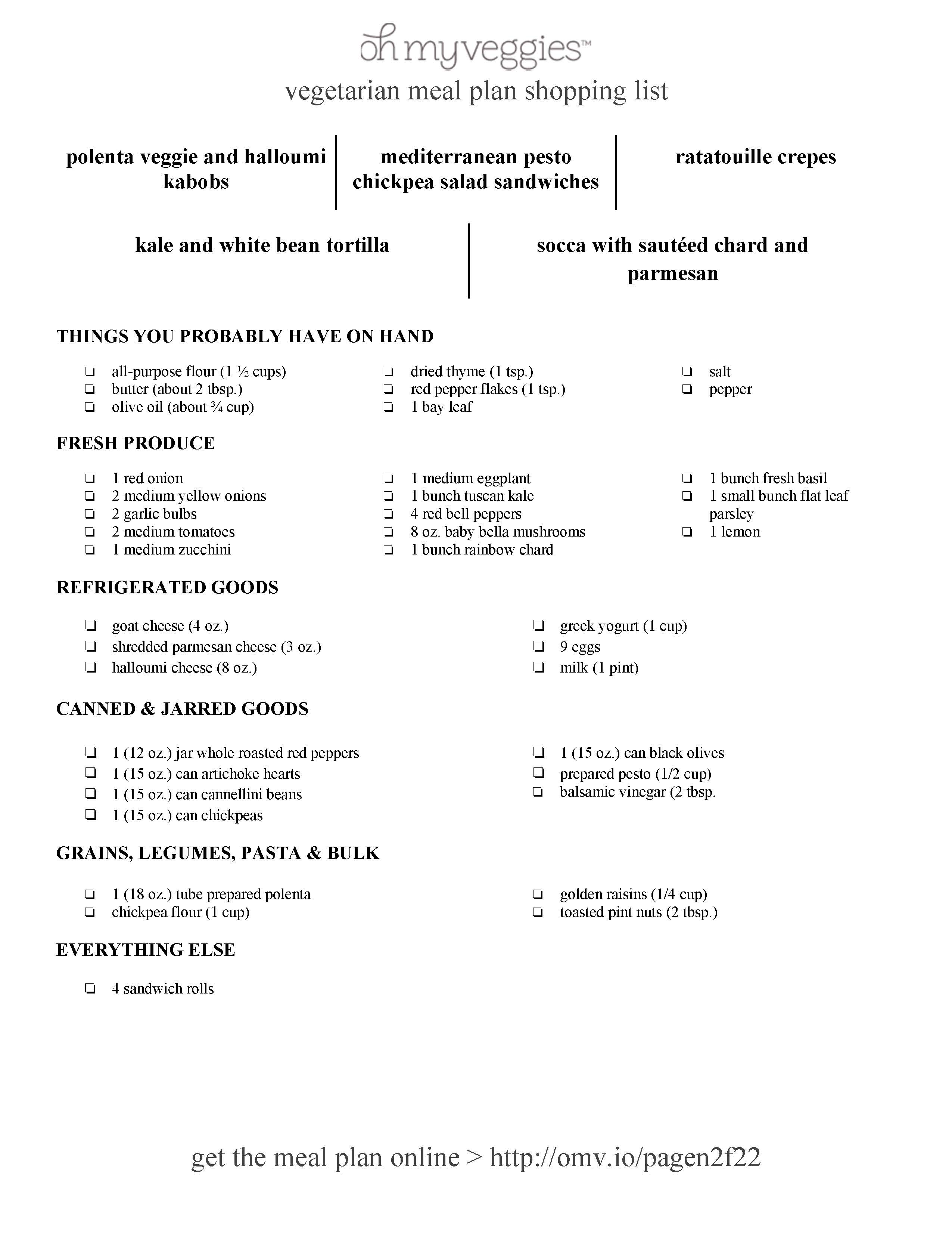 Vegetarian Meal Plan