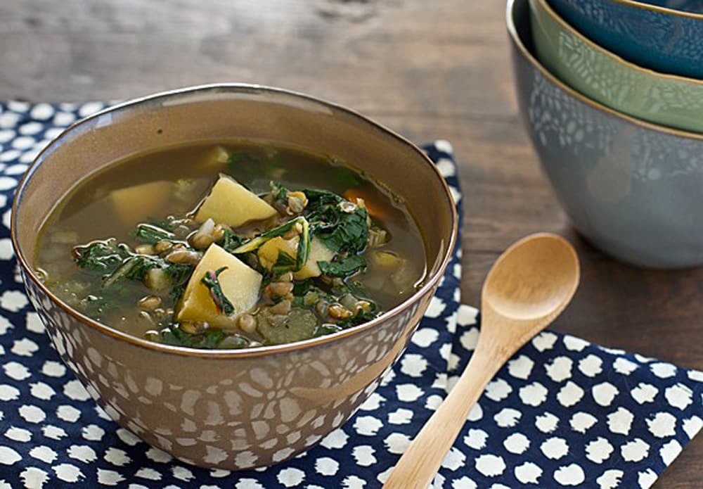 16 vegetarian crock pot freezer meals: chard lentil and potato slow cooker soup