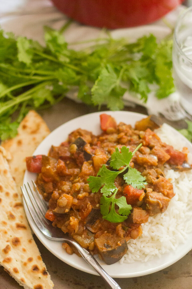 Indian-Inspired Lentil &amp; Eggplant Curry By OhMyVeggies.com