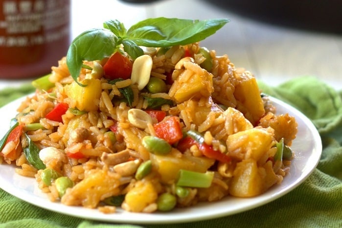 Pineapple Fried Rice with Peanuts & Basil