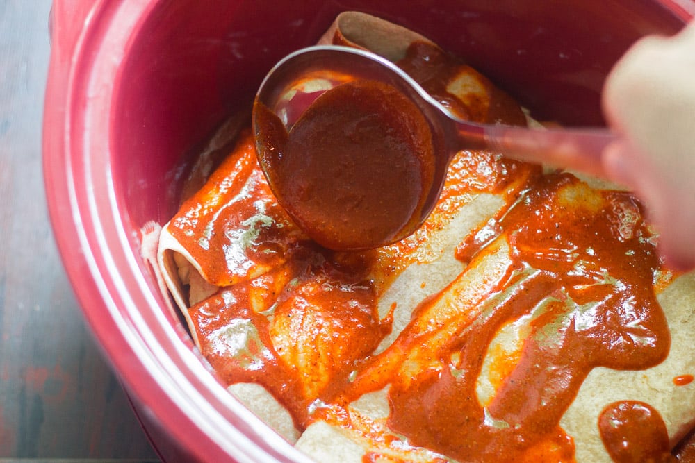 Vegan Slow Cooker Pinto Bean Enchiladas