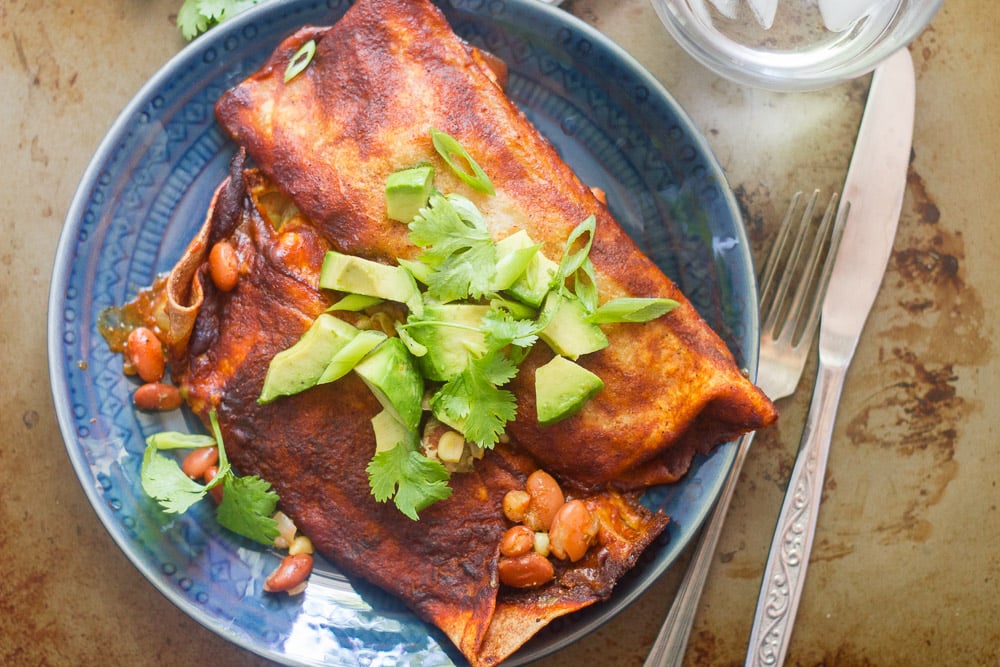 Vegan Slow Cooker Pinto Bean Enchiladas