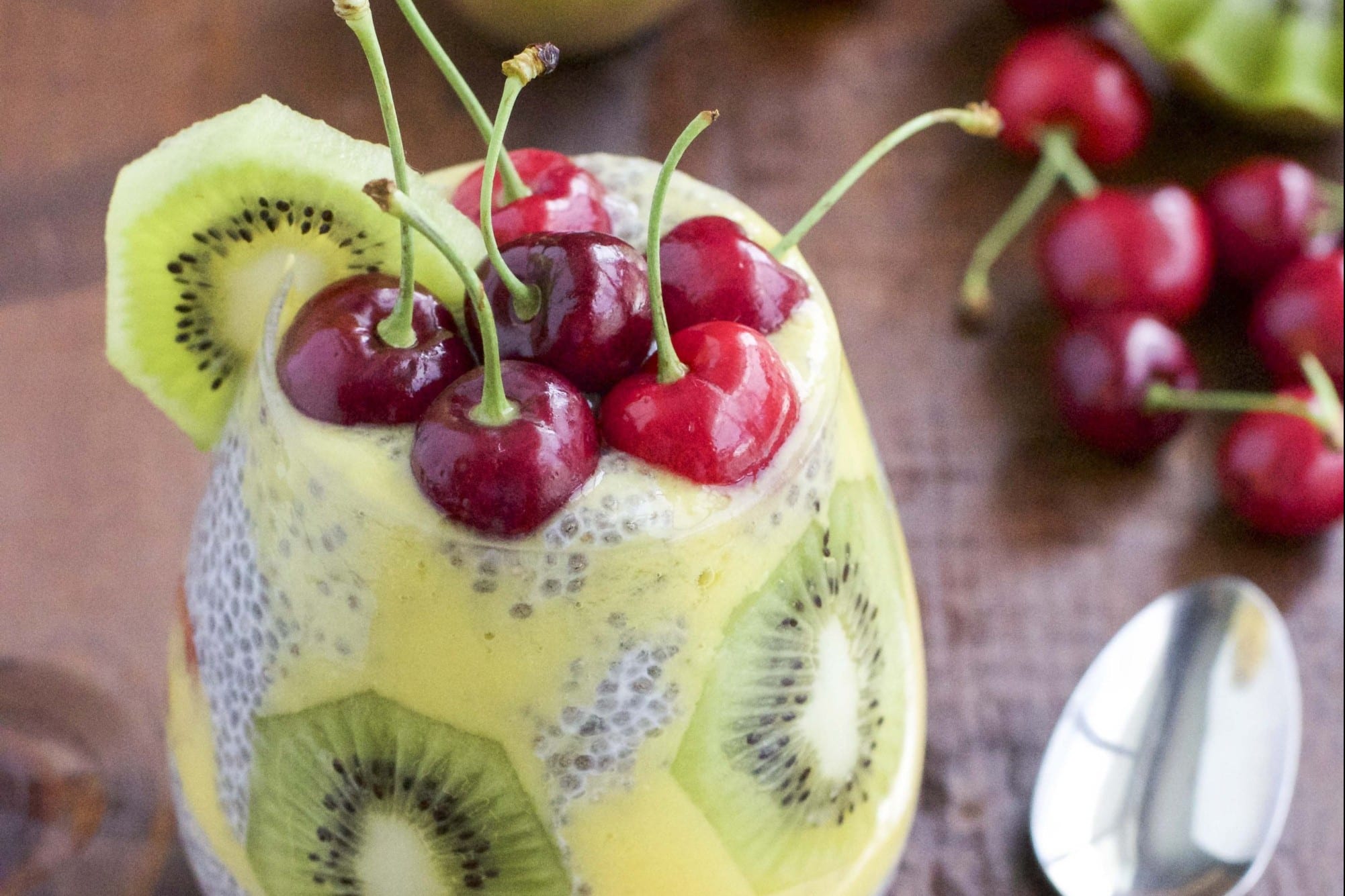 18 Chia Seed Pudding Recipes Everyone Will Love: Kiwi mango Cherry Chia Seed Pudding