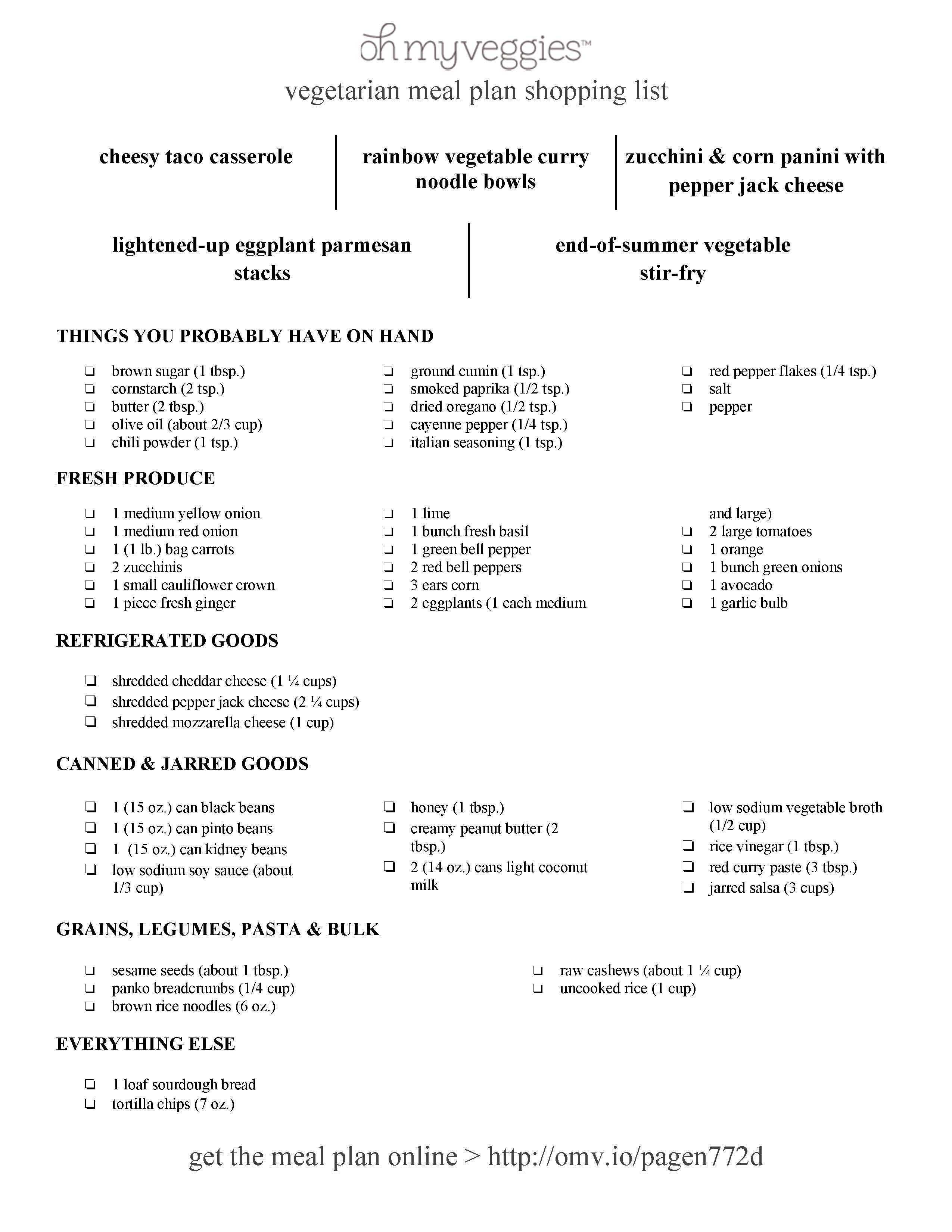 Vegetarian Meal Plan