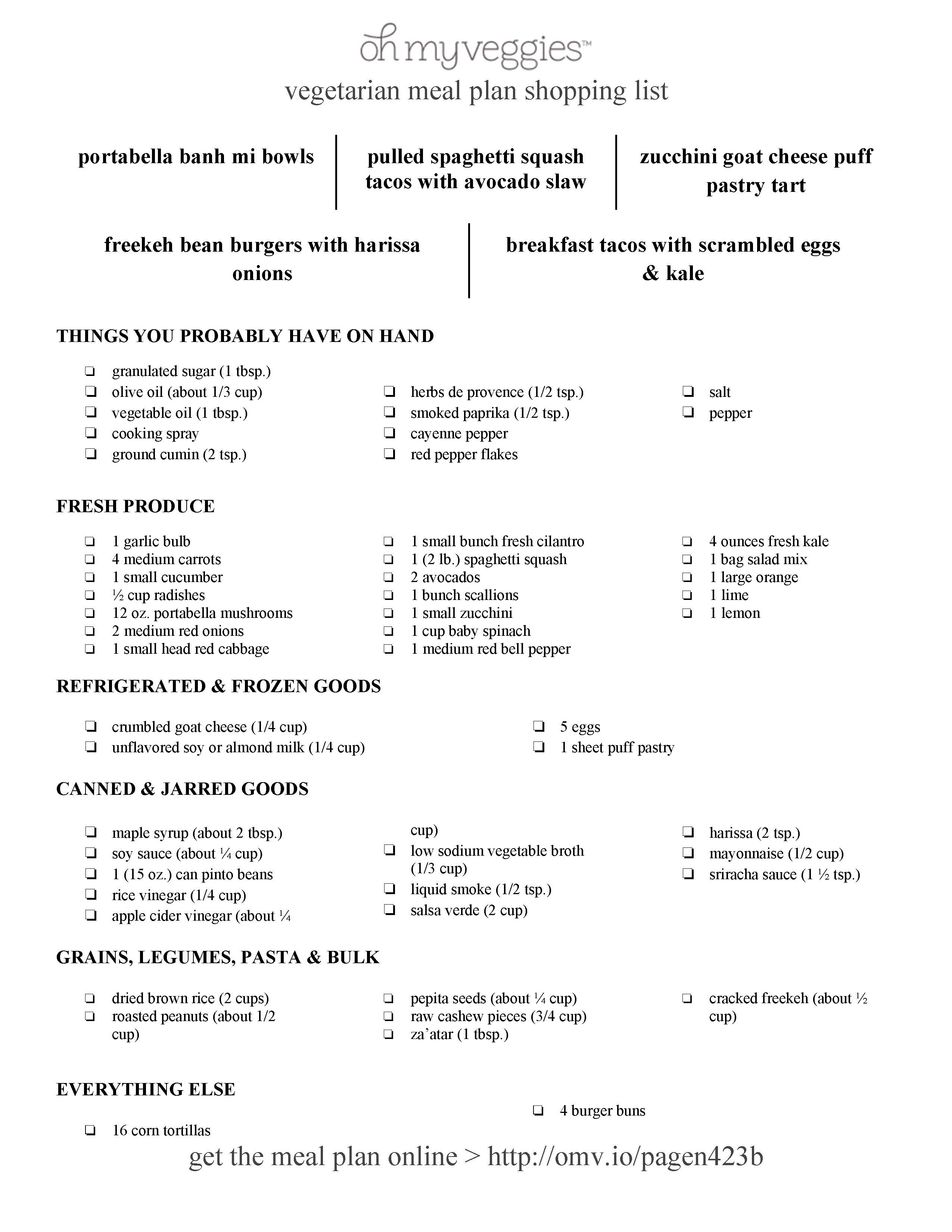 Vegetarian Meal Plan