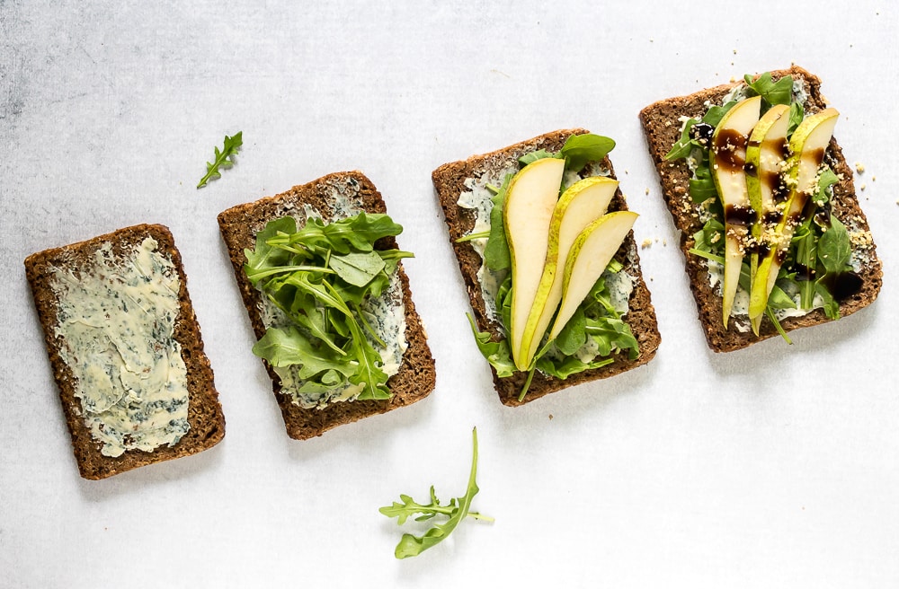 Open-Faced Walnut & Pear Sandwich with Blue Cheese