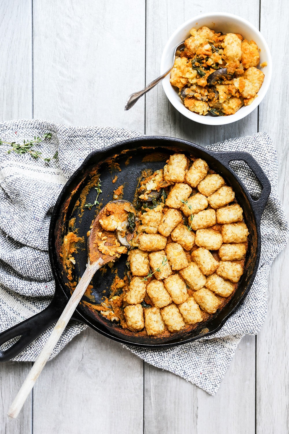 Pumpkin, Mushroom, and Spinach Tater Tot Casserole