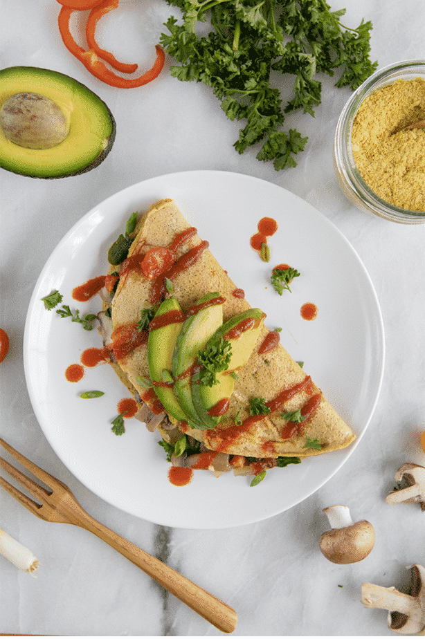 49 Savory Vegan Breakfast Recipes: Loaded Vegan Chickpea Omelette
