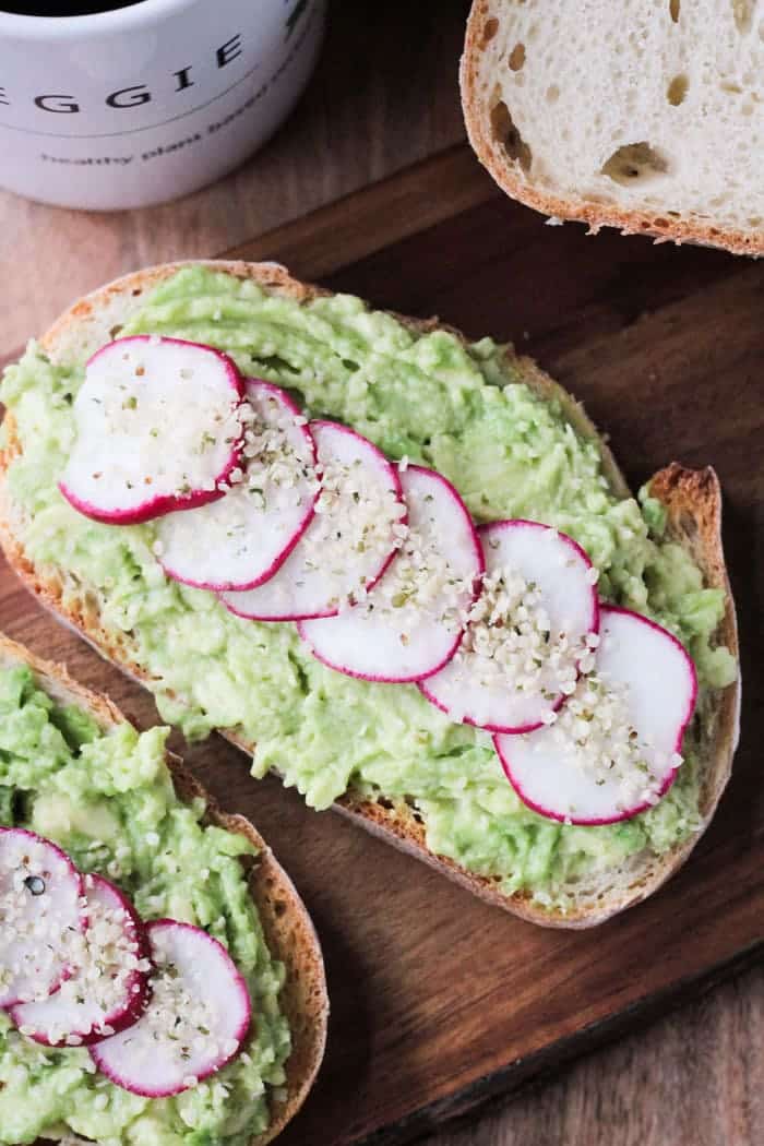 49 Savory Vegan Breakfast Recipes: Avocado Toast w/ Radishes