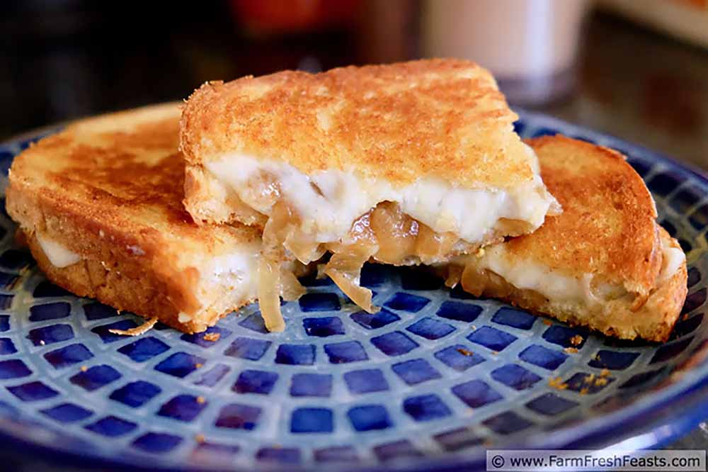 21 Mind-Blowing Grilled Cheese Sandwich Recipes: Grilled Cheese with Caramelized Onion, Gorgonzola, and Havarti