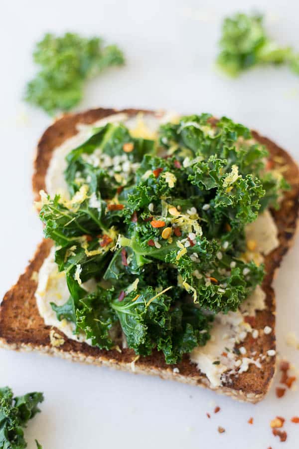 49 Savory Vegan Breakfasts: Hummus Kale Toast