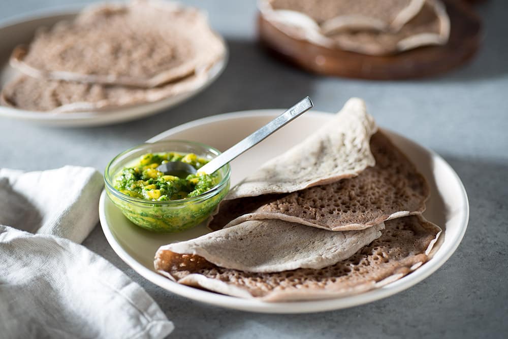 Injera with Cilantro Mango Chutney