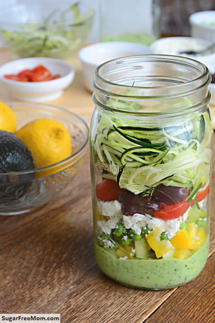 25 Vegetarian Mason Jar Meals to Help You Win at Lunch: Zucchini Salad with Avocado Spinach Dressing