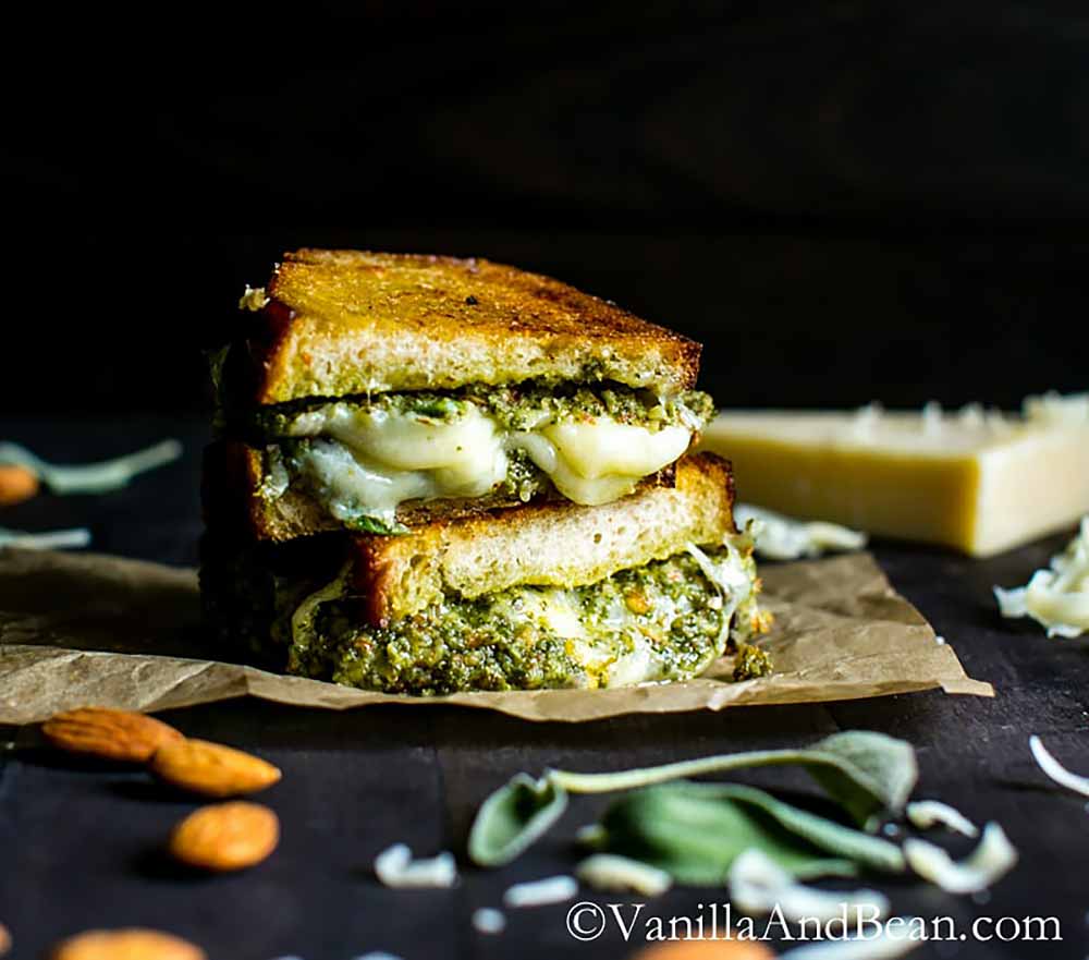 21 Mind-Blowing Grilled Cheese Sandwich Recipes: Almond-Sage Pesto Grilled Cheese Sandwich with Gruyere