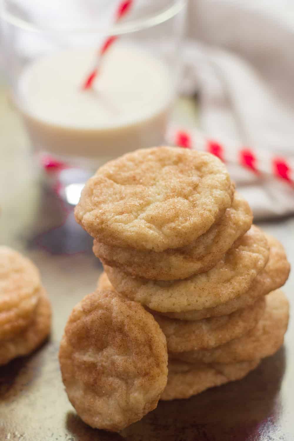 Vegan Snickerdoodles with a glass of plant based milk