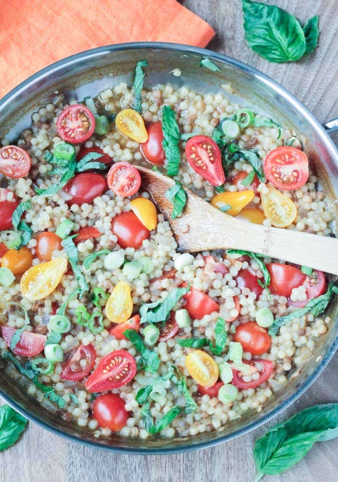 18 Vegetarian One-Pot Pasta Recipes for Busy Weeknights: Fregola Pasta with Cherry Tomatoes and Basil