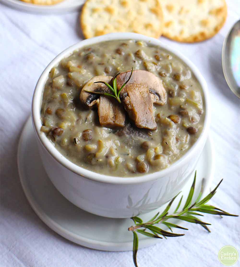 19 Recipes that Swap Lentils for Meat: Creamy Vegan Mushroom Soup With Lentils & Brown Rice