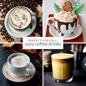 collage of fall coffee drinks